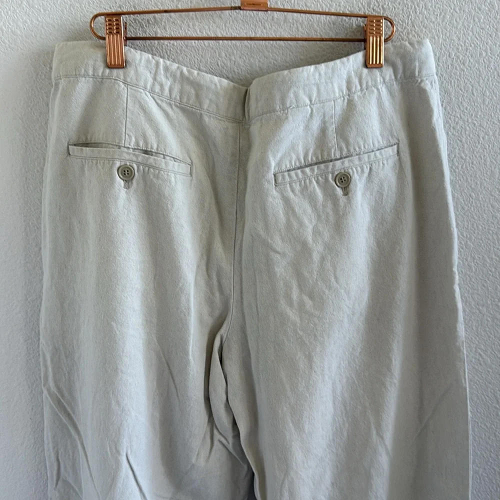 Reunion Linen Cotton Cream Pants Straight Leg Zipper + Drawstring Waist Large